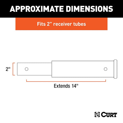 CURT 45795 14-Inch Long Trailer Hitch Extension for 2-Inch Receiver, 3,500 lbs