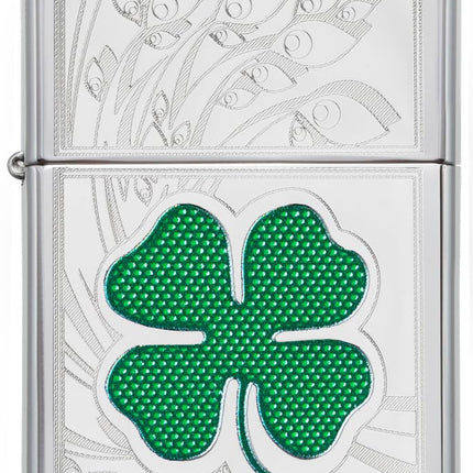 Zippo Adult-Unisex 24699 Lucky Four Leaf Clover High Polish Chrome Lighter