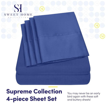 Sweet Home Collection Size Bed Sheets - 4 Piece 1500 Thread Count Fine Brushed Microfiber Deep Pocket Sheet Set Bedding - 2 Extra Pillow Cases, Great Value, Twin, Royal Blue