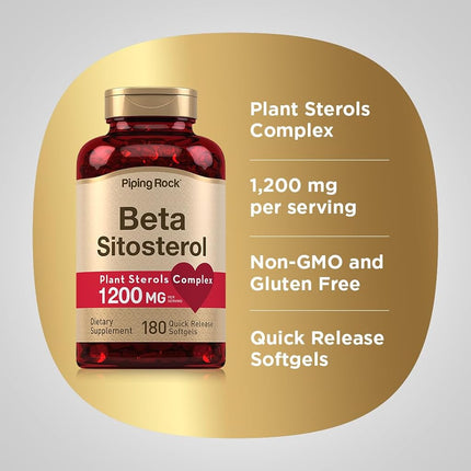 Piping Rock Beta Sitosterol | 1200 mg (per Serving) | 180 Quick Release Capsules | Non-GMO, Gluten Free