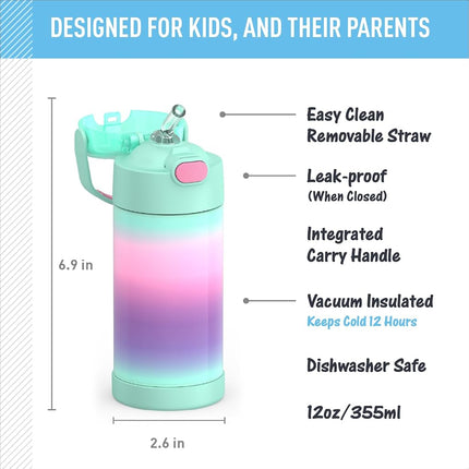 THERMOS FUNTAINER Water Bottle with Straw, 12oz, Mint Ombre