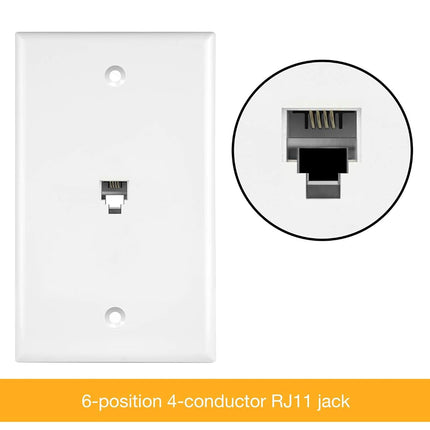 ENERLITES RJ11 Placa de pared con conector telefónico de 1 unidad, tamaño estándar, blanco, 6 posiciones 4 conductores, puerto único, soporte de 2 líneas 6611-W, blanco