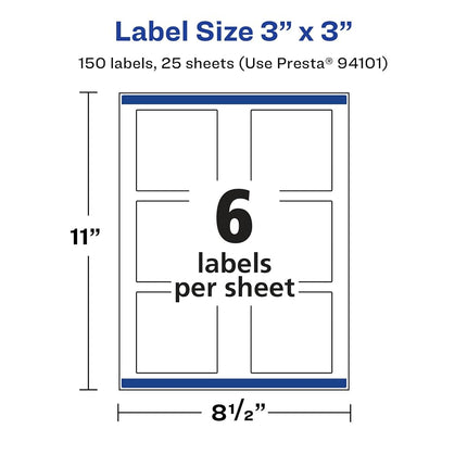 Avery Matte Clear Square Labels, Sure Feed Technology, 3" x 3", 150 Matte Clear Labels, Print-to-The-Edge, Laser/Inkjet Printable
