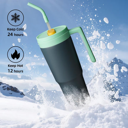 Vaso Térmico Aislado Konokyo con Asa y Popote, de 40 OZ, Botella de Agua de Acero Inoxidable al Vacío, Taza de Viaje de Metal con Difusor de Frutas, Gris Noche