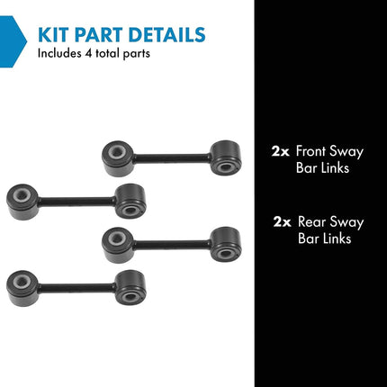 TRQ Front & Rear Sway Bar Stabilizer Link Set Compatible with 1990-1997 Mazda Miata