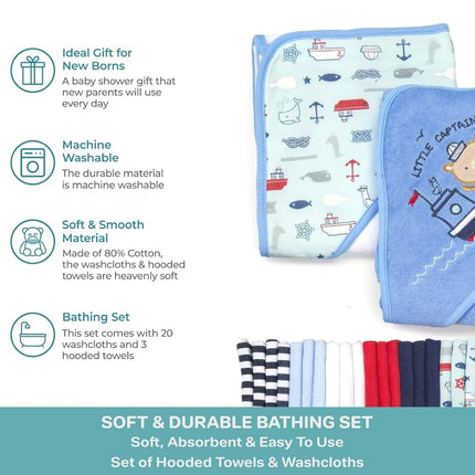 Spasilk 23-Piece Essential Baby Bath Gift Set, Navy Nautical