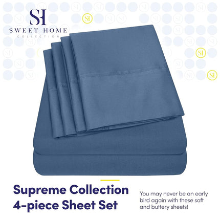 Twin Size Bed Sheets - 4 Piece 1500 Supreme Collection Fine Brushed Microfiber Deep Pocket Twin Sheet Set Bedding - 1 EXTRA PILLOW CASES, GREAT VALUE, Twin, Denim