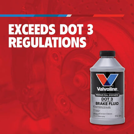 Liquide de frein synthétique Valvoline DOT 3 avec point d'ébullition élevé, protection contre la corrosion, résistance au bouchon de vapeur, compatible avec les systèmes de freinage ABS, à disque et à tambour, 355 ml