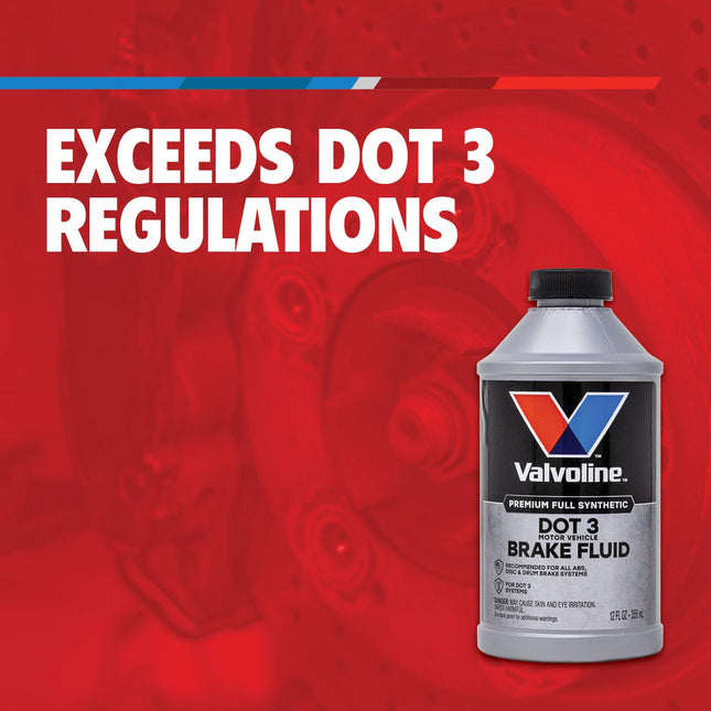 Líquido de frenos sintético Valvoline DOT 3 con alto punto de ebullición, protección contra la corrosión, resistencia al bloqueo por vapor, compatible con sistemas de frenos ABS, de disco y de tambor, 12 oz