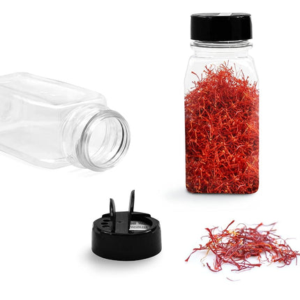 SALUSWARE - 6 PACK - 14 Oz with Black Cap - Plastic Spice Jars Bottles Containers – Perfect for Storing Spice, Herbs and Powders – Lined Cap - Safe Plastic – PET - BPA free - Made in the USA…