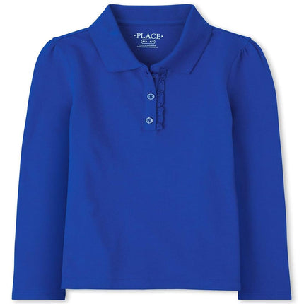 Polo piqué à manches longues et volants The Children's Place pour filles, couleur Renew Blue, taille XXL (16)