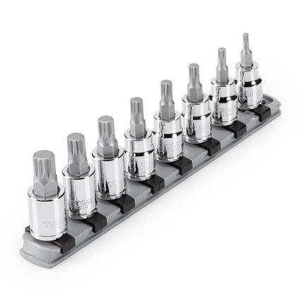 TEKTON 3/8 Inch Triple Square Bit Socket Set with Rail, 8-Piece (M4-M12) | SHB91108
