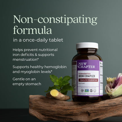 New Chapter Iron Supplement - Iron Food Complex with Organic Whole Food Ingredients + Promotes Healthy Iron Levels + Non-Constipating + Non-GMO + Gluten Free – 60ct