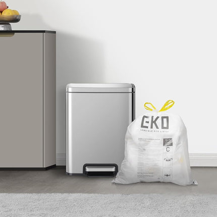 EKO Easy-Dispense Roll 80 Count Extra-Strong Drawstring Small Trash Bag, 4 Gallon Trash Bag (10-15L) 1 Pack White, Code C