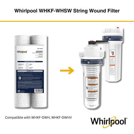 Whirlpool 35 Micron 10" x 2.5" String Wound Whole House Water Filters, NSF Certified Reduces Sediment, WHKF-WHSW, 2-Pack