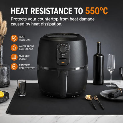 FLASLD 2Pack Heat Resistant Mat for Air Fryer Site on,16"X24" Fireproof Silicone Mats for Kitchen Counter, Countertop Protector, No-slip and Waterproof Black