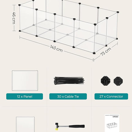 SONGMICS Pet Playpen,Fence Cage with Bottom for Small Animals Guinea Pigs, Hamsters, Bunnies,Rabbits, Pet Exercise Run and Crate, Transparent Plastic Panels, ULPC02W