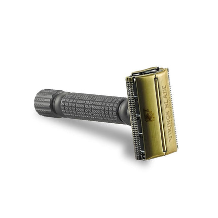 VIKINGS BLADE The Chieftain '5 BC' Double Edge Safety Razor, Raven Black & Vintage Bronze (Brass, Neutrally Aggressive)