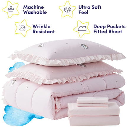 Kids Bedding Set Bed in a Bag for Boys and Girls Toddlers Printed Sheet Set and Comforter, Full, Rainbow Unicorn