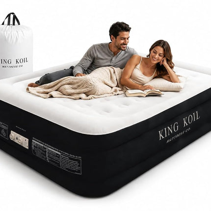 King Koil Luxury Full Size Plush Pillow Top Air Mattress with Built-in High-Speed Pump for Home, Camping & Guests 20" Inflatable Double High Blow Up Airbed, Durable, Waterproof