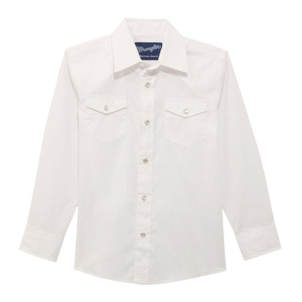 Wrangler Boy's Dress Western Solid Snap Shirt, Whi