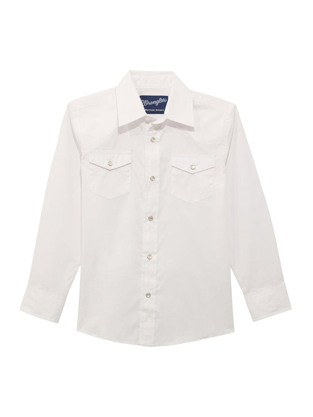 Wrangler Boy's Dress Western Solid Snap Shirt, Whi