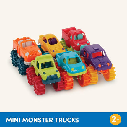 Battat Mini Monster Trucks, 6 Toy Trucks with Storage Bag, Vehicles