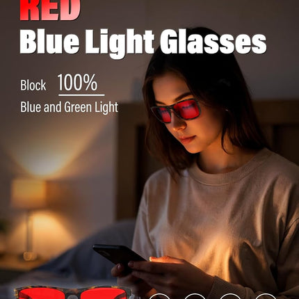 Bloomoak 99% Blue Light Blocking Glasses - Anti Glare Amber Gaming Glasses for Better Sleep for Screens, Gaming, TVs, Mobile Phones, Red - 100% - Brown tortoiseshell frame, 52-18-145
