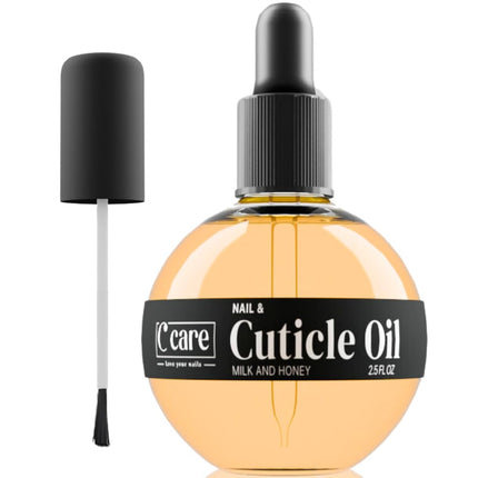 Aceite para cutículas C CARE para uñas - Aceite de leche y miel para uñas - Repara, hidrata y fortalece uñas y cutículas durante la noche - Incluye gotero y pincel - Botella grande de 2.5 oz