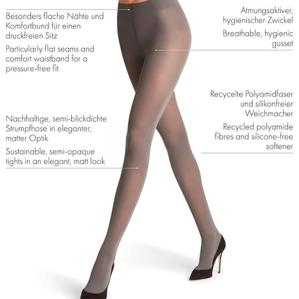 FALKE Women's Pure Matt 50 DEN W Ti Semi-Opaque Plain Tights 1 Pair, Black 3009, S