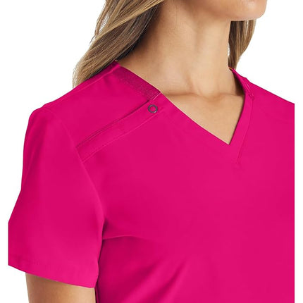 Dickies Playera Médica Cuello V con 2 Bolsillos para Mujer, Control de Humedad y Tela Elástica 360°, Talla Grande DK615, 4XL, Rosa Fuerte