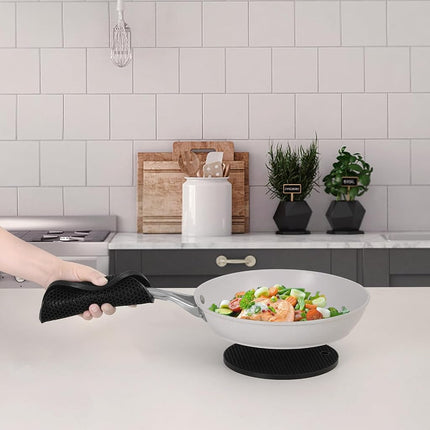Funnydin Oven Mitts and Pot Holders Sets, 8pcs Pot Holders and Oven Mitts Heat Resistant, Kitchen Non-Slip Silicone Oven Mitts with Soft Cotton Lining, 14.5" Extra Long Oven Gloves for Cooking, Black