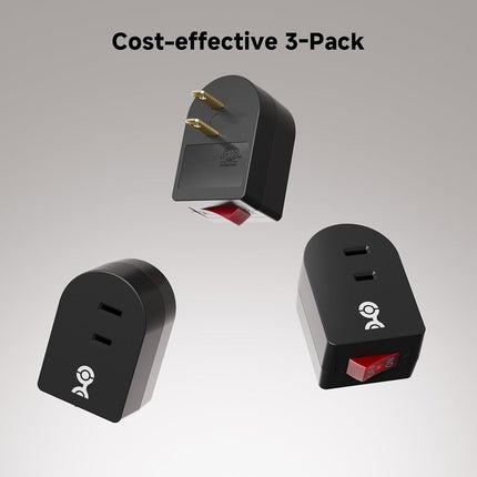 Cable Matters 3-Pack 2 Prong Outlet with ON Off Switch, Single 2 Prong Outlet Switch/Plug Switch in Black