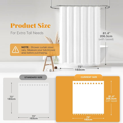 BTTN 72 x 80 Boho Famrhouse Linen Heavy Duty Cloth Shower Curtain, White