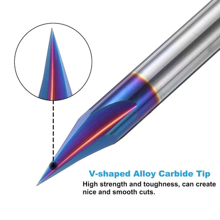 uxcell 2 Pcs 30 Degree V Groove Engraving Router Bits for CNC Tip and 3 Flutes 1/4 Inch Shank Carving Bit Nano Coated Carbide End Mill for Carving Engraving