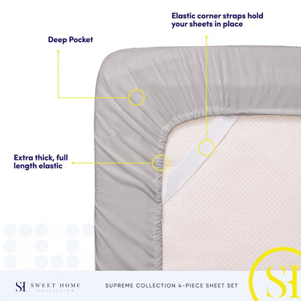 Sweet Home Collection Luxury Bedding Set with Flat, Fitted Sheet, 2 Pillow Cases, Find Double Brushed Microfiber, Silver, King