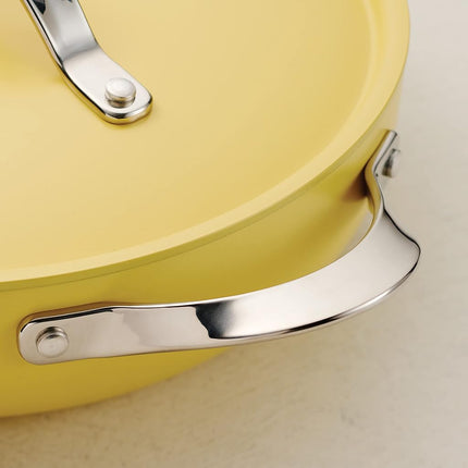 Tramontina All-in-One Plus Pan Set, 5-Quart Ceramic Non Stick Cooking Pan with Lid, Steamer Insert, Bamboo Utensil and Trivet, Yellow