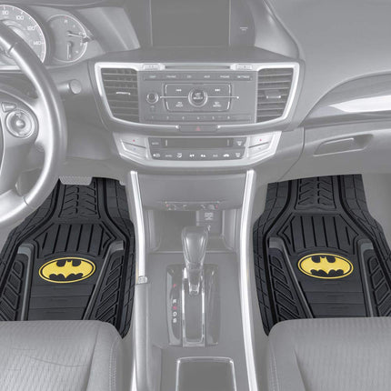 BDK Warner Bros DC Comics Armored Batman Heavy Duty No-Slip Grip All-Weather Car Mats Car Accessories - Custom Fit Rubber Floor Mats - 2 Front Mats (27” x 18”), 1 Rear Liner (18” x 58”)