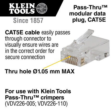 KLEIN TOOLS Pass-Thru Modular Data Plug, RJ45 CAT5E, Pass Through Connectors 10-Pack VDV826-728,Yellow/Black