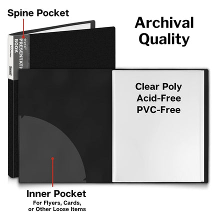Dunwell 11x14 Binder with Sleeves - (Black), 24 Pockets Display 48 Pages, Large Folder with Plastic Sleeves, 11 x 14 Presentation Book with Protector Sleeves, Kids Art Portfolio 14x11, Clear Pages