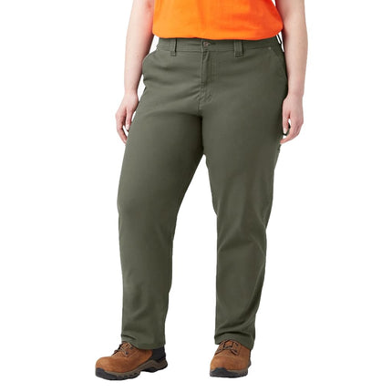 Pantalones de carpintero rectos holgados de lona para mujer talla grande Dickies, verde musgo lavado, 16