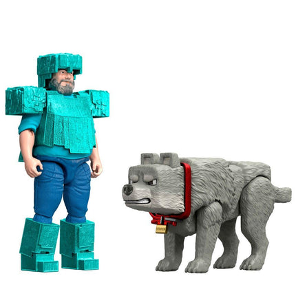 Minecraft JFR71 Movie Core Scale Steve and Wolf Action Figure Set, 4" (2 Pieces)