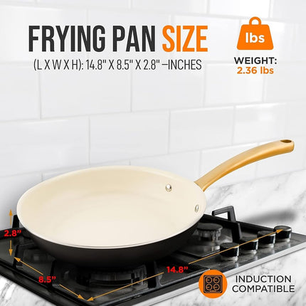 8” Small Fry Pan - Small Skillet Nonstick Frying Pan with Golden Titanium Coated Silicone Handle, Ceramic Coating, Stain-Resistant and Easy to Clean, Professional Home Cookware