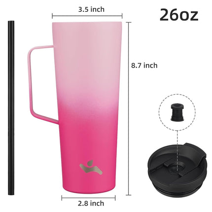 Konokyo Insulated Tumbler with Handle and Straw, 26 OZ Travel Coffee Mug Stainless Steel Cup Metal Water Bottle,Cherry
