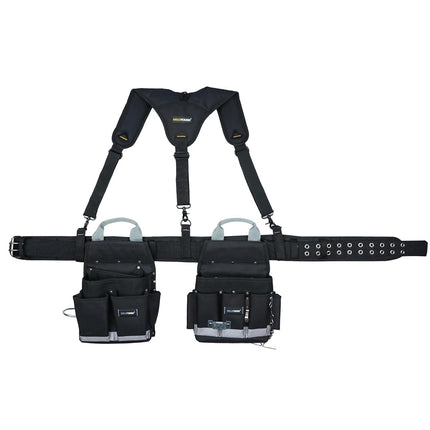 MELOTOUGH Electrician Tool Belt with Suspenders Braces Tool Bag Suspenders Tool Belt Combo Construction Tool Pouch Heavy Duty Suspension Rig for Electrician, Roofing,Contractor,Carpenter,Black-Y