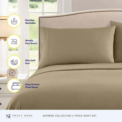 Sweet Home Collection Juego de cama de lujo con sábana encimera, sábana bajera, 2 fundas de almohada, microfibra, salvia, California King