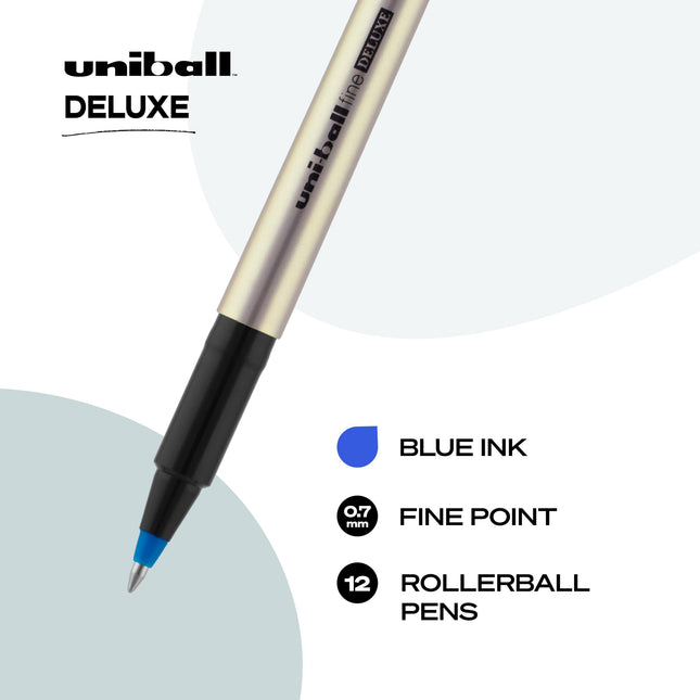 Uni-Ball Deluxe Fine Point Roller Ball Pens, Blue, 12 (60053)