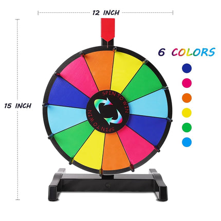 Hooomyai HC Display 12" Tabletop Spinning Prize Wheel 12 Slots with Durable Plastic Base, 2 Pointer, for Fortune Spin Game in Party Pub Trade Show Carnival