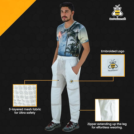 BeeProGear Sting-Proof Beekeeping Pants for Men & Women, Ventilated 3-Layer Mesh Pants with Tool Pockets & Carry Bag, White, 3X-Large