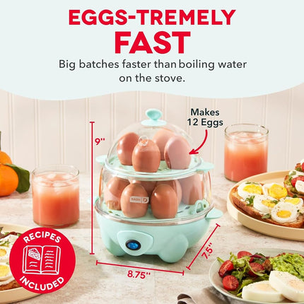 Cuiseur à œufs rapide Dash Deluxe pour œufs durs, pochés, brouillés, omelettes, légumes à la vapeur, boulettes et plus encore, capacité de 12 œufs, avec fonction d'arrêt automatique - Aqua